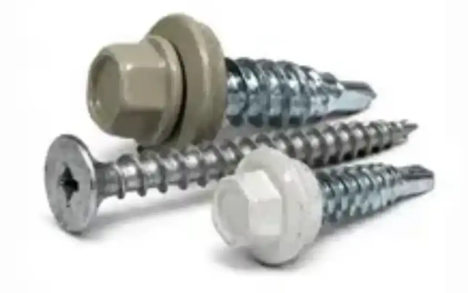 Three fasteners of three different colors.