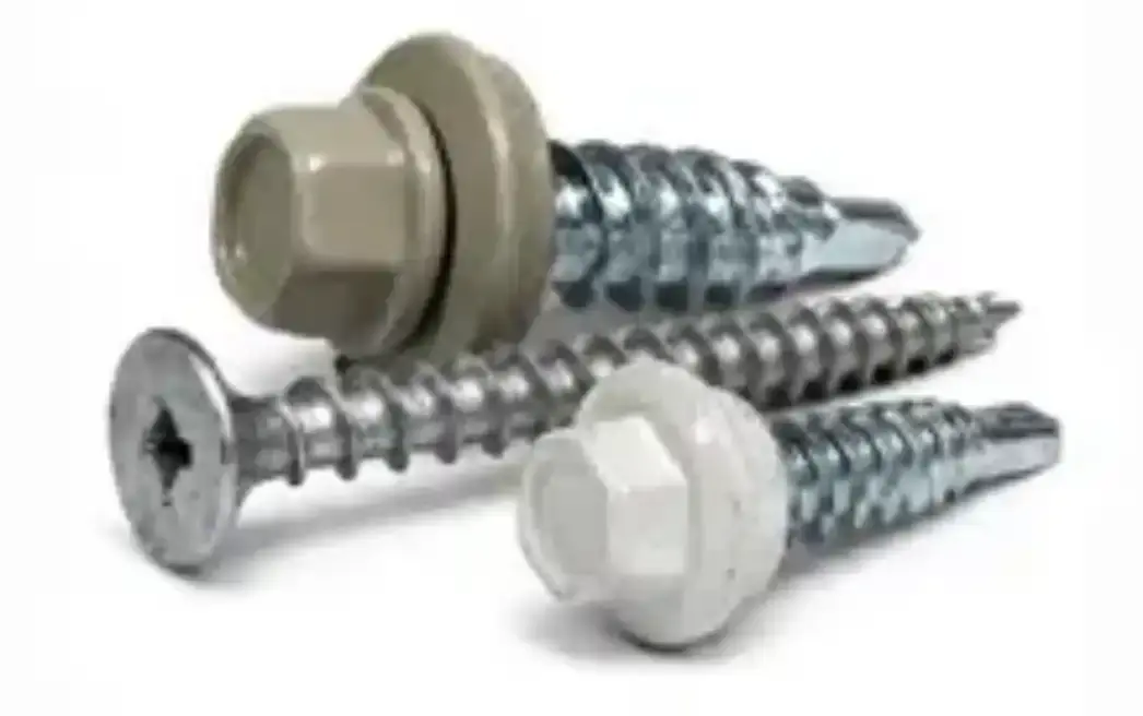 Three fasteners of three different colors.