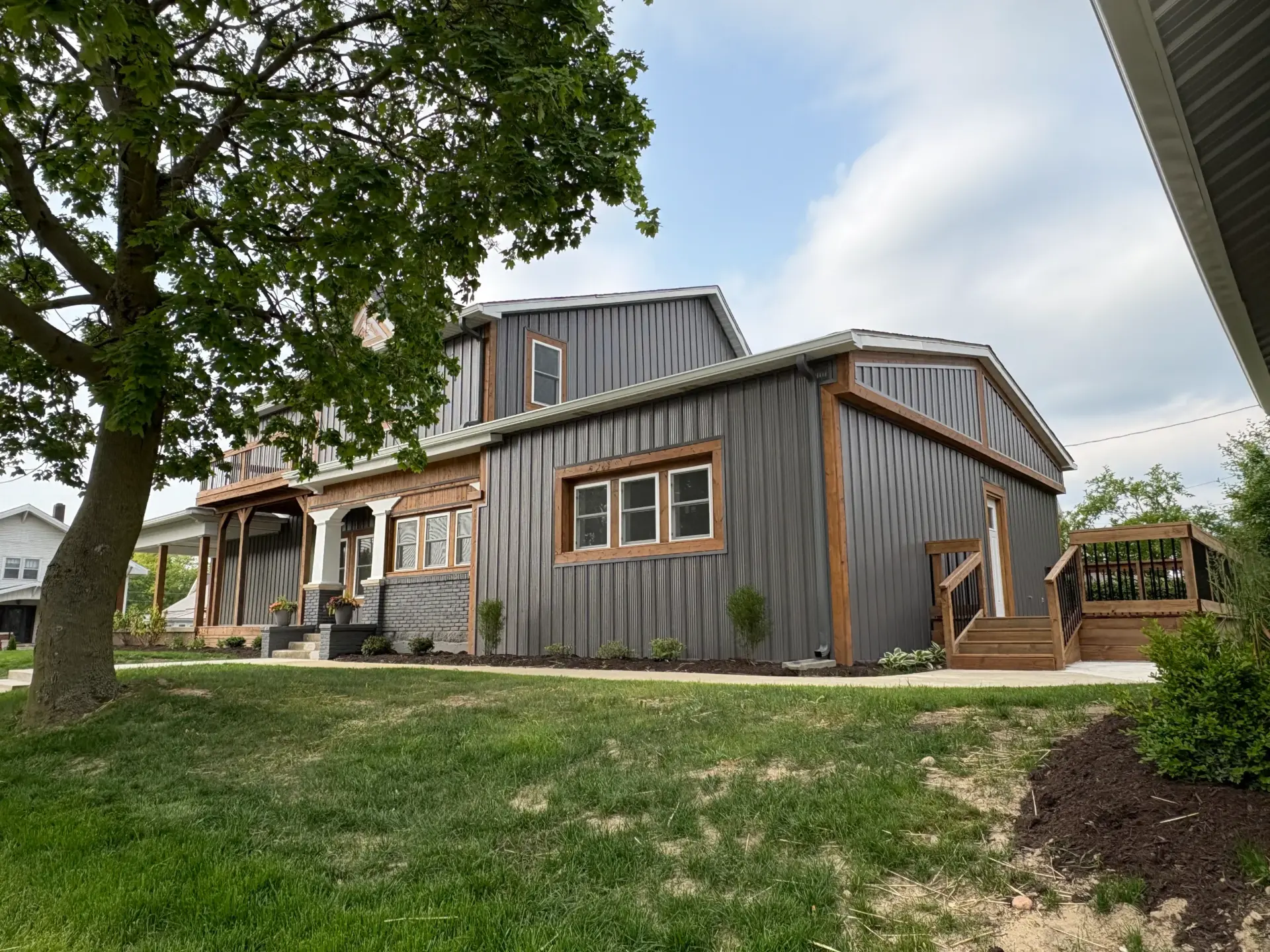 New home with bard and batten metal siding